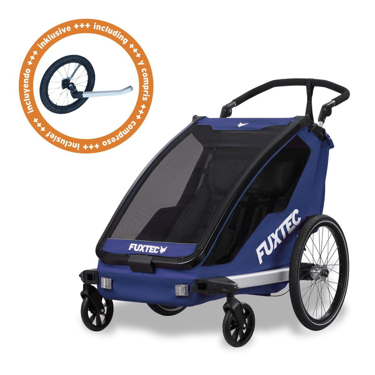FUXTEC Fahrradanhänger/Jogger FX-FA1-SET-BLAU mit Jogger-Rad