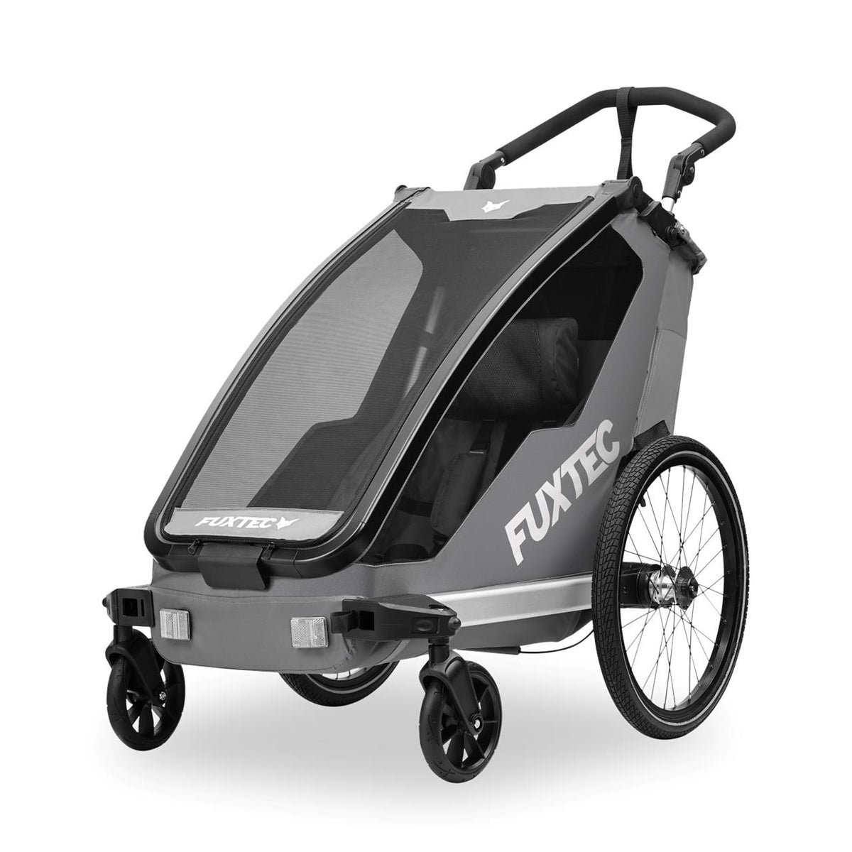 FUXTEC Fahrradanhänger FX-FA1S grau mit Joggerrad